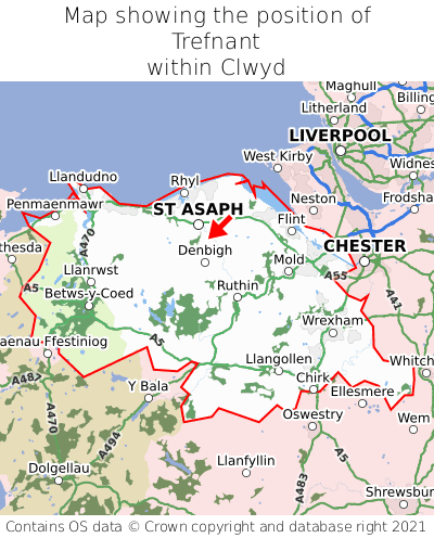 Map showing location of Trefnant within Clwyd