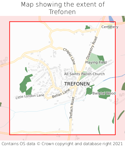 Map showing extent of Trefonen as bounding box