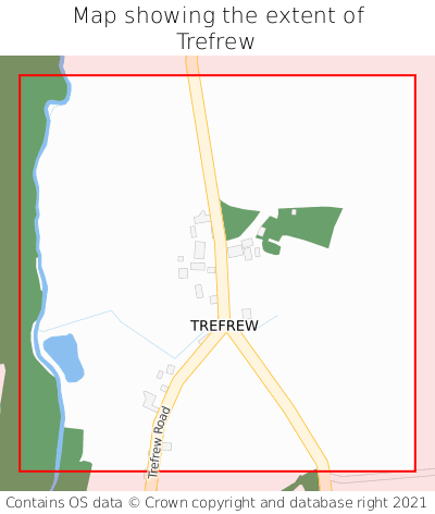 Map showing extent of Trefrew as bounding box