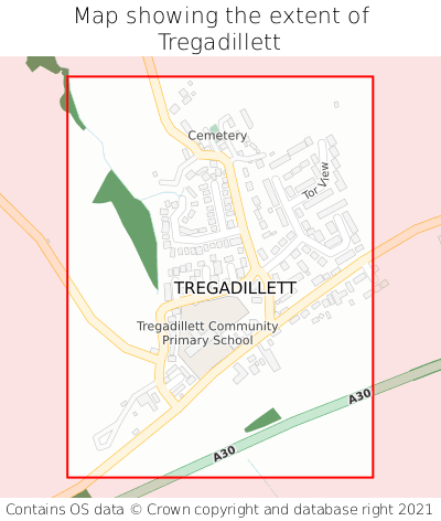 Map showing extent of Tregadillett as bounding box