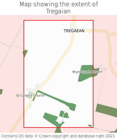 Map showing extent of Tregaian as bounding box