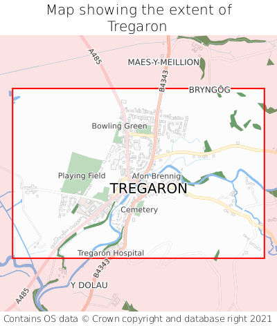 Map showing extent of Tregaron as bounding box