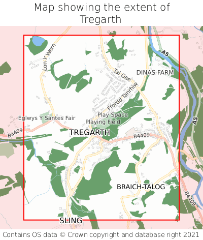 Map showing extent of Tregarth as bounding box