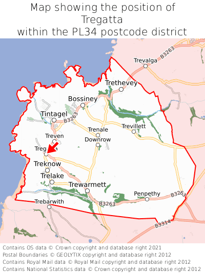 Map showing location of Tregatta within PL34
