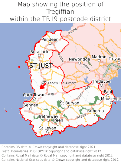 Map showing location of Tregiffian within TR19