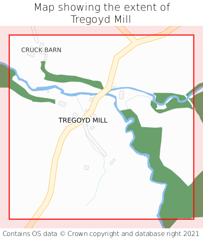 Map showing extent of Tregoyd Mill as bounding box