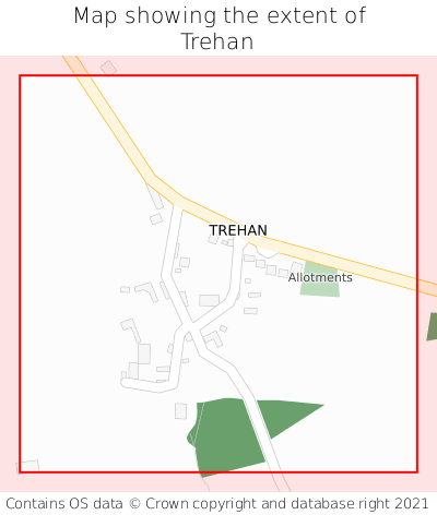 Map showing extent of Trehan as bounding box