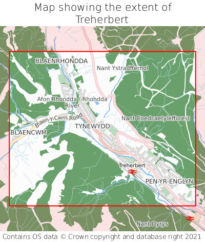 Map showing extent of Treherbert as bounding box