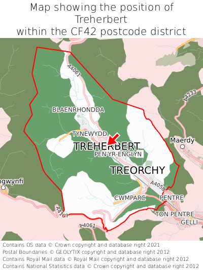 Map showing location of Treherbert within CF42