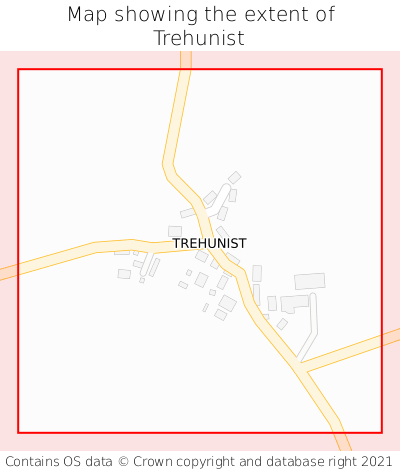 Map showing extent of Trehunist as bounding box