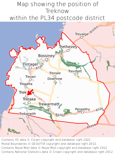 Map showing location of Treknow within PL34
