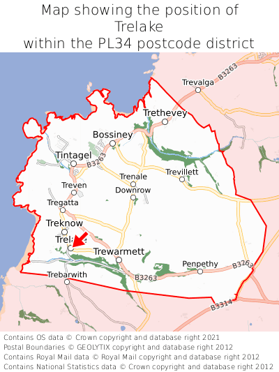 Map showing location of Trelake within PL34
