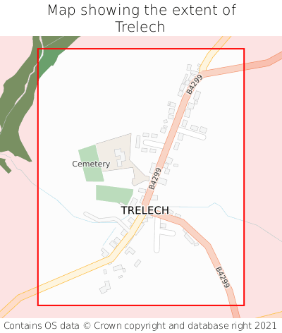 Map showing extent of Trelech as bounding box
