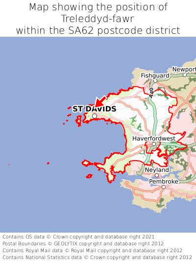 Map showing location of Treleddyd-fawr within SA62