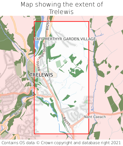 Map showing extent of Trelewis as bounding box