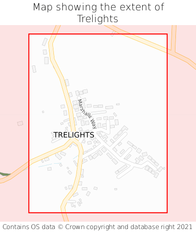 Map showing extent of Trelights as bounding box