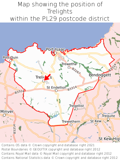 Map showing location of Trelights within PL29