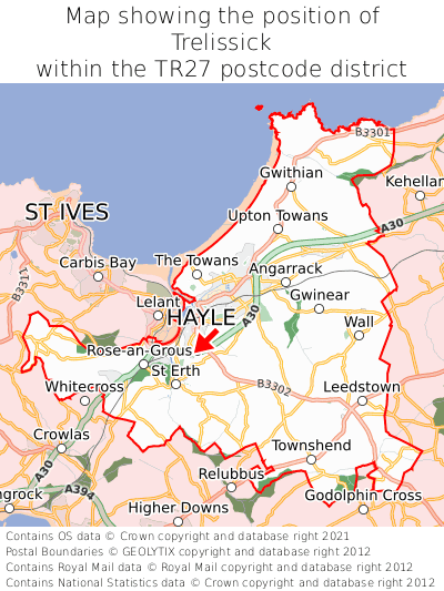 Map showing location of Trelissick within TR27