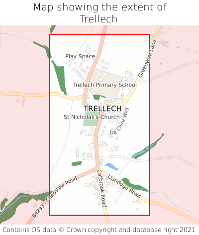 Map showing extent of Trellech as bounding box