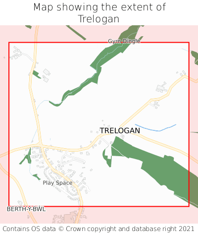 Map showing extent of Trelogan as bounding box