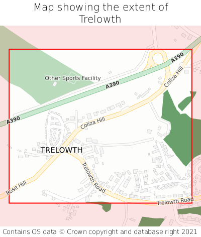 Map showing extent of Trelowth as bounding box