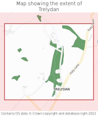 Map showing extent of Trelydan as bounding box