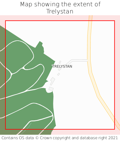 Map showing extent of Trelystan as bounding box