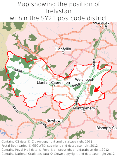 Map showing location of Trelystan within SY21