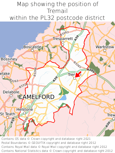 Map showing location of Tremail within PL32