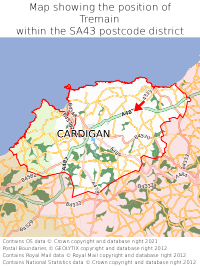 Map showing location of Tremain within SA43