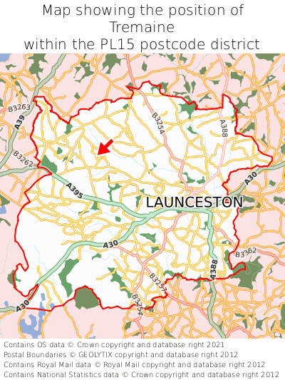 Map showing location of Tremaine within PL15