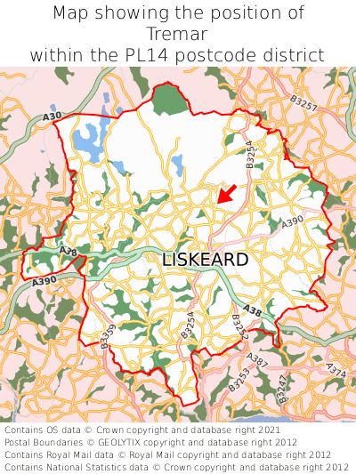 Map showing location of Tremar within PL14