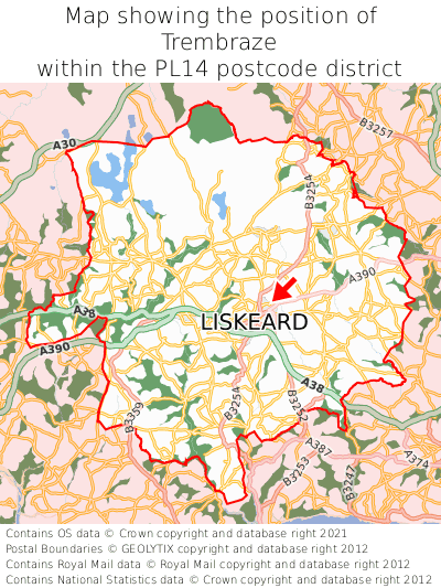Map showing location of Trembraze within PL14