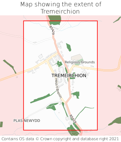 Map showing extent of Tremeirchion as bounding box