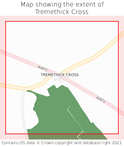 Map showing extent of Tremethick Cross as bounding box