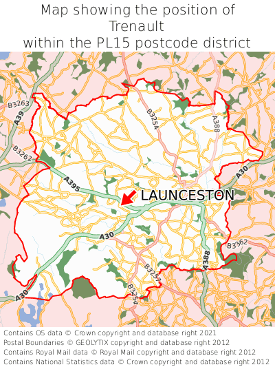 Map showing location of Trenault within PL15