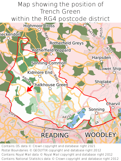 Map showing location of Trench Green within RG4