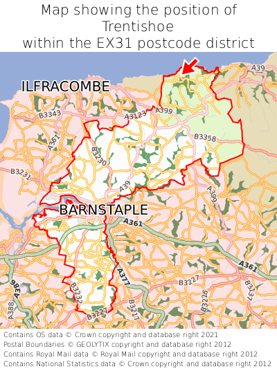 Map showing location of Trentishoe within EX31