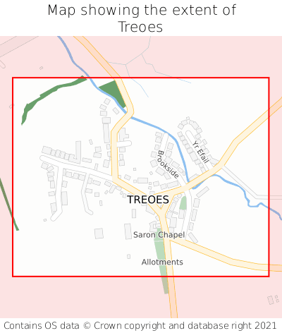 Map showing extent of Treoes as bounding box