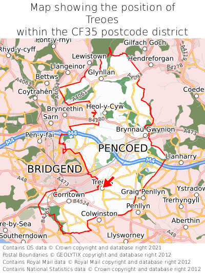 Map showing location of Treoes within CF35