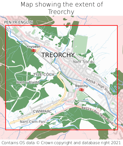 Map showing extent of Treorchy as bounding box