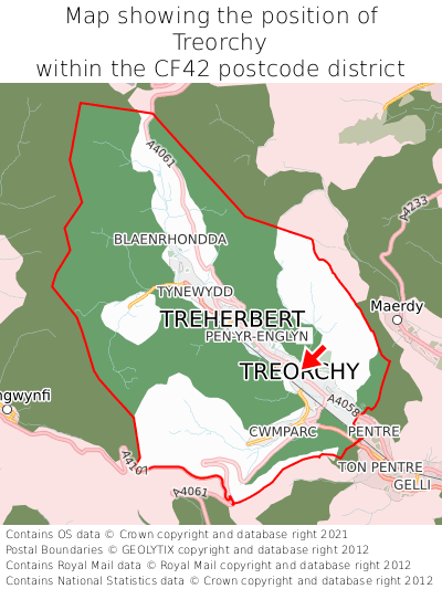 Map showing location of Treorchy within CF42