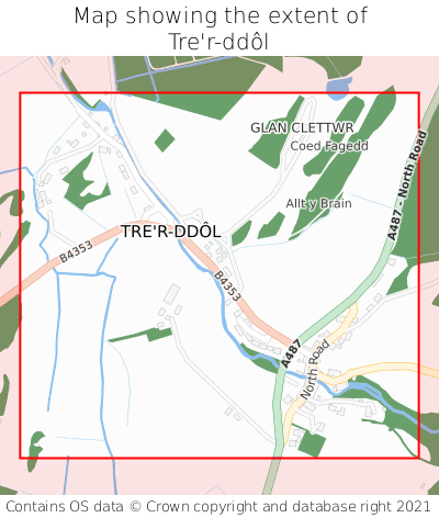 Map showing extent of Tre'r-ddôl as bounding box