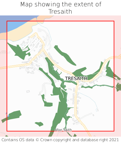 Map showing extent of Tresaith as bounding box