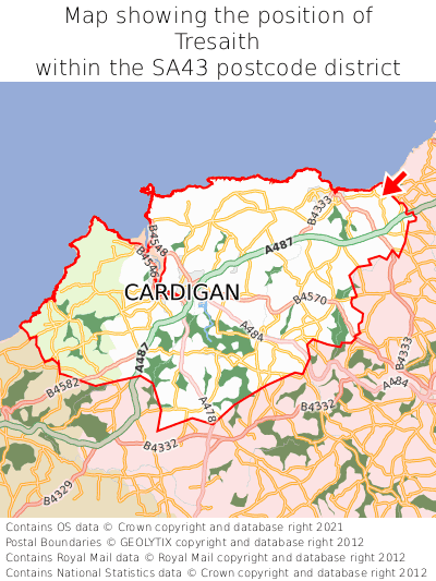 Map showing location of Tresaith within SA43