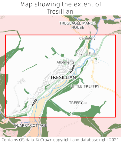 Map showing extent of Tresillian as bounding box