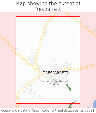 Map showing extent of Tresparrett as bounding box