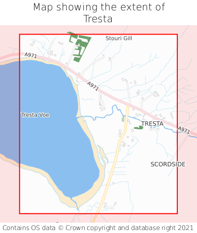 Map showing extent of Tresta as bounding box