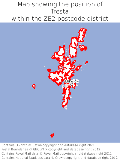Map showing location of Tresta within ZE2