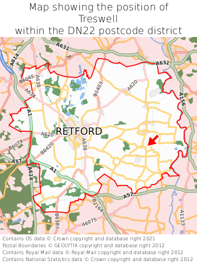 Map showing location of Treswell within DN22